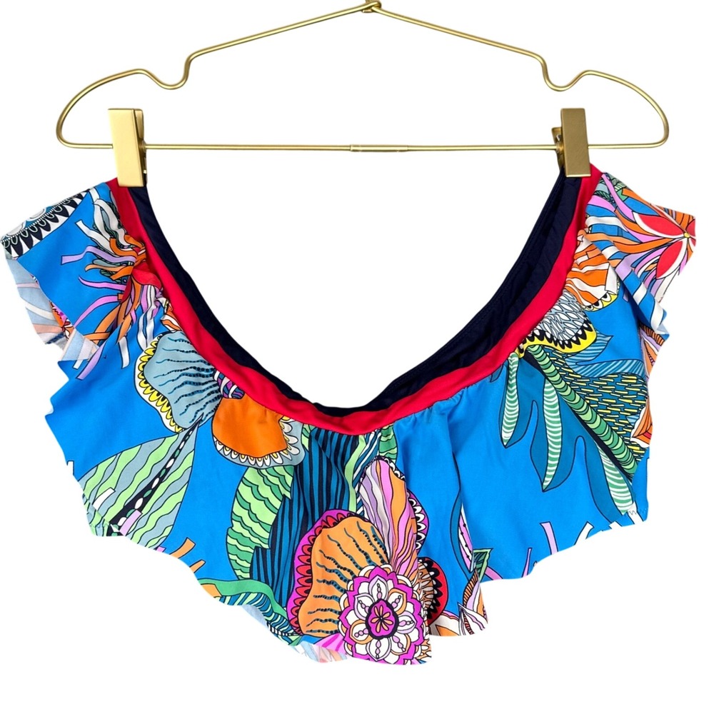 Trina Turk Womens Blue Floral Ruffle Off The Shoulder Bikini Top Size 8